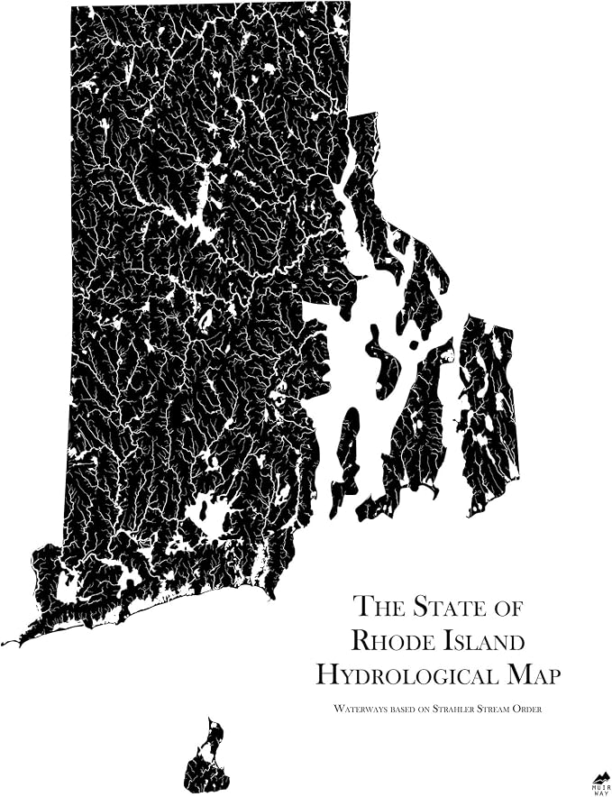 Muir Way Hydrological River Map of Rhode Island by MuirWay