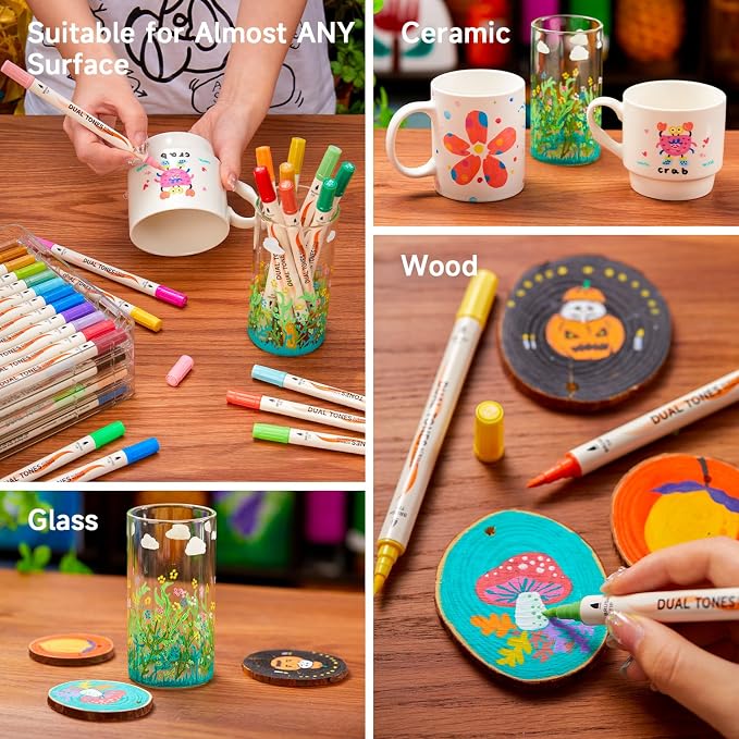 Shuttle Art 60 Pack Dual Tone Acrylic Paint Markers, 120 Colors Acrylic Paint - Image 8