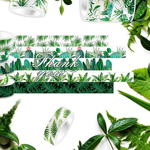 12 Rolls Greenery Washi Tape Set, Summer Tropical Leaves Masking Tape - Image 7