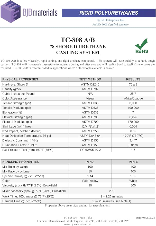 TC-808 Rigid Polyurethane – Shore78D White Casting Resin | Low Viscosity - Image 2