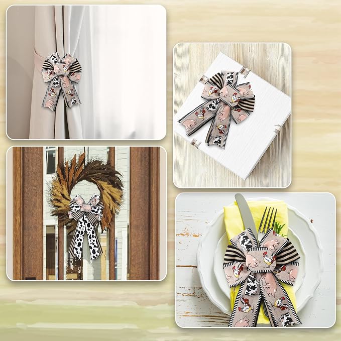Farmhouse Animal Wired Edge Ribbons Cow Chick Pig Stripe Chicken Wire - Image 7