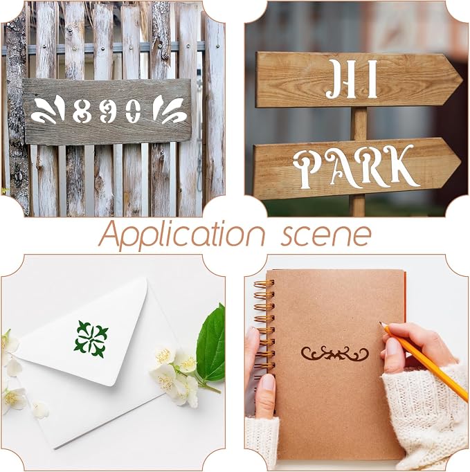9PCS Metal Stencils Wood Burning Stencil Journal Border Stencils Letter Stencil - Image 7