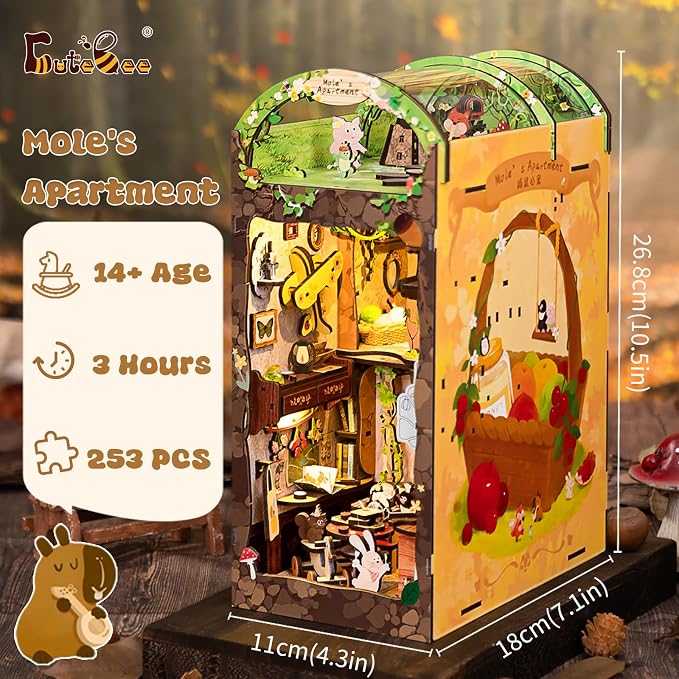 CUTEBEE Book Nook Kit, DIY Booknook Miniature House Tiny House 3D Wooden Puzzle - Image 6