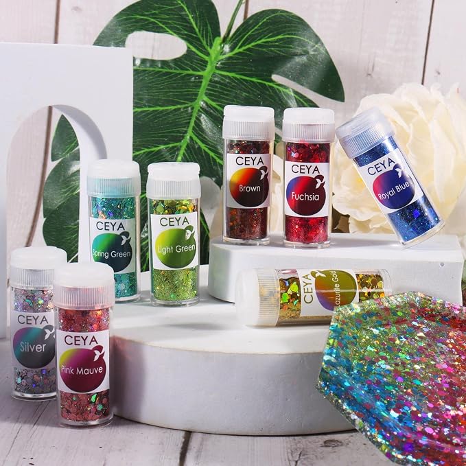 Ceya Holographic Chunky Glitter Set 28 Colors, 9.87oz/280g Craft Glitter Powder - Image 7