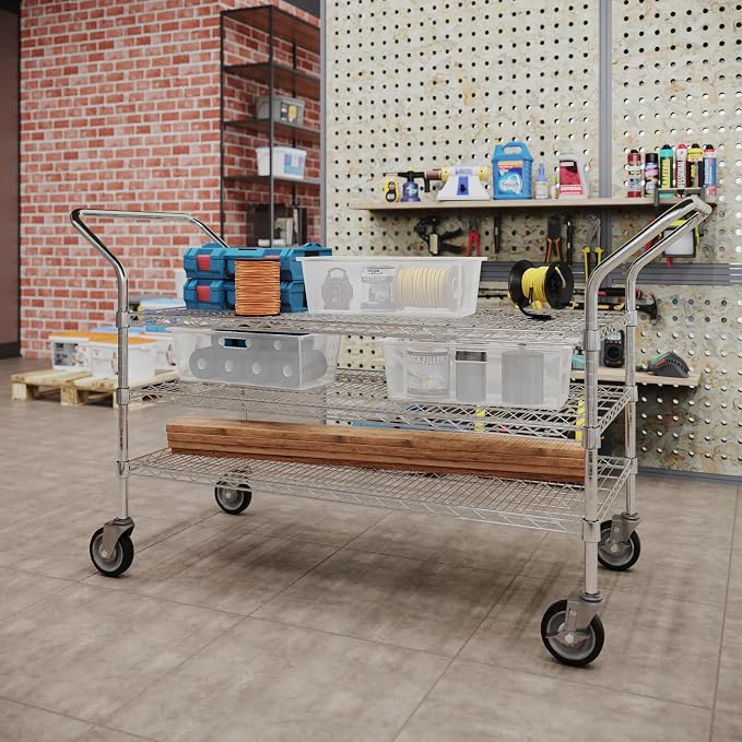 24" W x 48" L x 36" H Chrome Heavy Duty Utility Cart | 3-Tier | NSF Commercial - Image 4