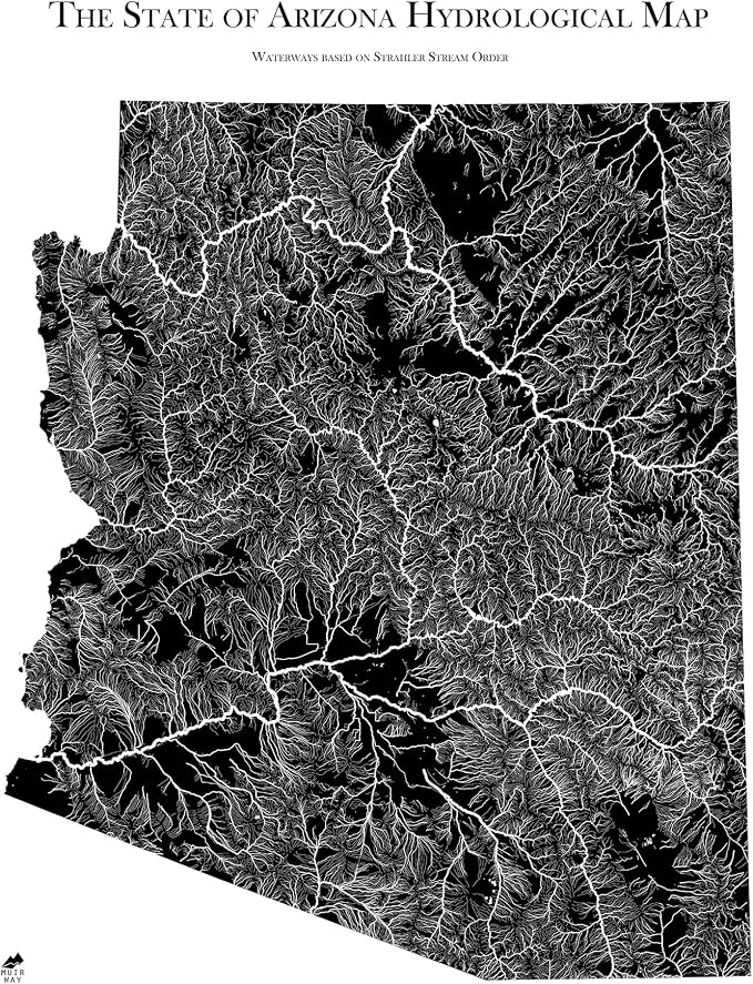 Muir Way Hydrological River Map of Arizona by MuirWay