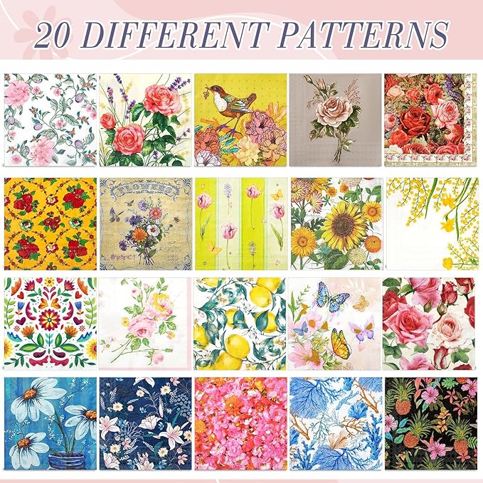 Crtiin 20 Pack Assorted Floral Napkins - Image 6