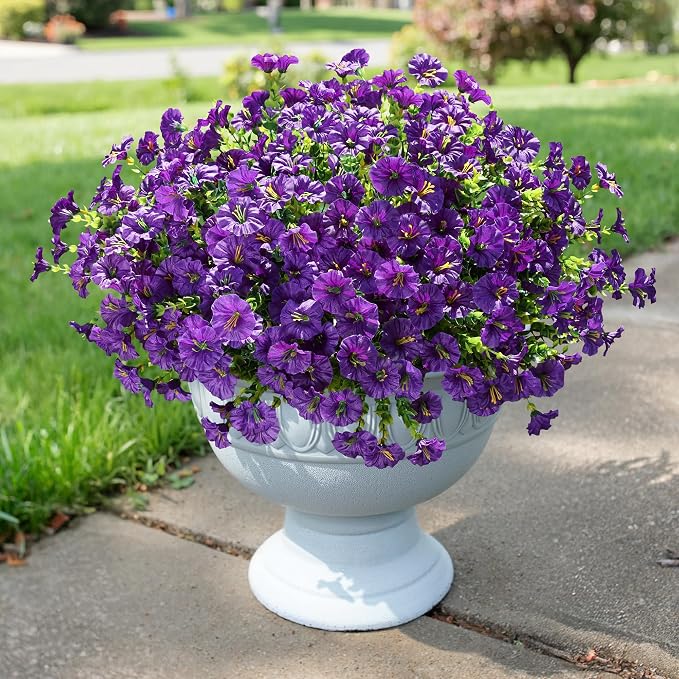 Artificial Flowers Fake Plants for Outdoors Decoration, 12 Bundles Purple Silk - Image 9