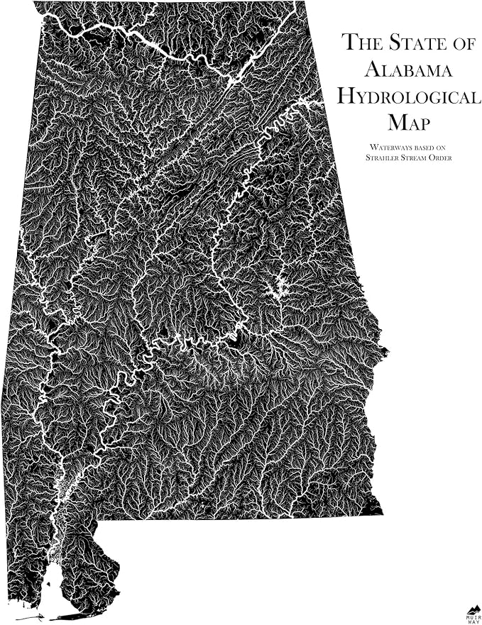 Muir Way Hydrological River Map of Alabama by MuirWay