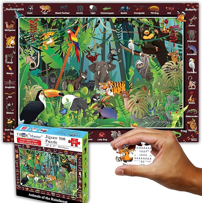 Think2Master Colorful Rainforest Jungle Zoo Animals 500 pieces Large Format - Image 7