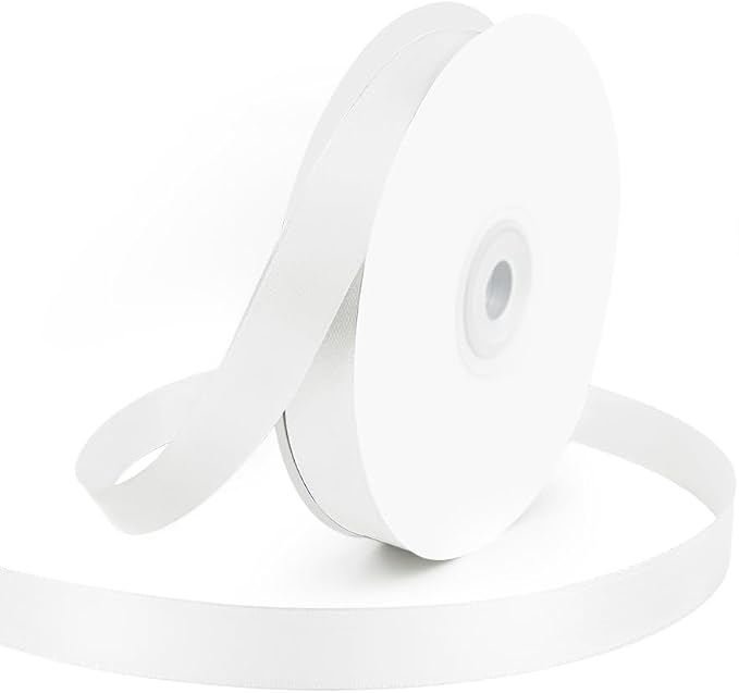 KMER LIFE 5/8" Wide x 50 Yards White Single Faced Polyester Satin Ribbon by KMERLIFE