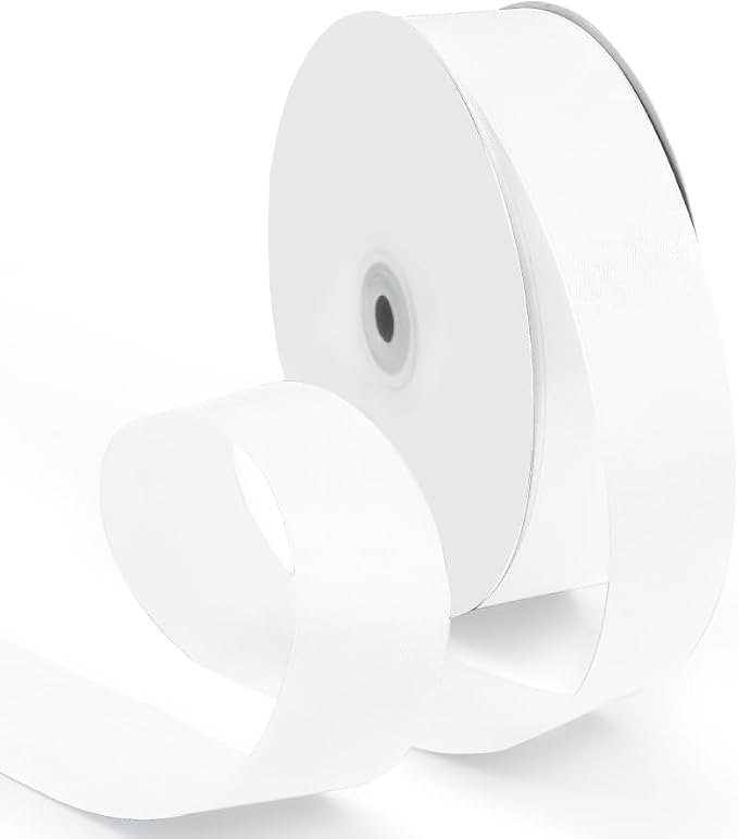 1-1/2 Inch 100 Yards Satin Ribbon White, Solid Color Fabric Ribbon by HimBen