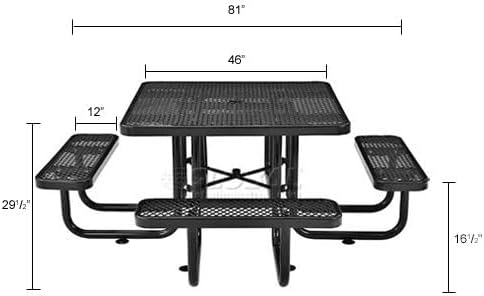Global Industrial 46" Square Picnic Table, Expanded Metal, Attached Benches - Image 2