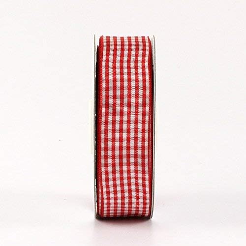 1 Inch Red and White Woven Edge Gingham Ribbon 25 Yards Each Roll 100% Polyester - Image 2