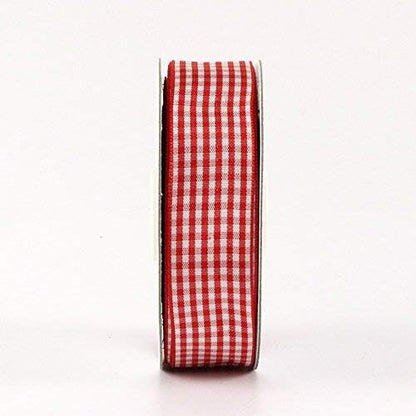 1 Inch Red and White Woven Edge Gingham Ribbon 25 Yards Each Roll 100% Polyester - Image 2