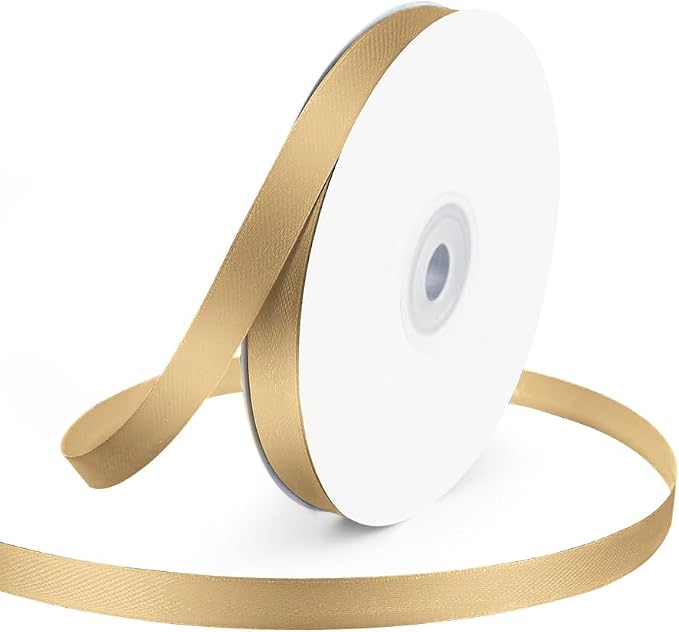 3/8" Wide x 50 Yards Champagne Gold Single Faced Polyester Satin Ribbon by KMERLIFE