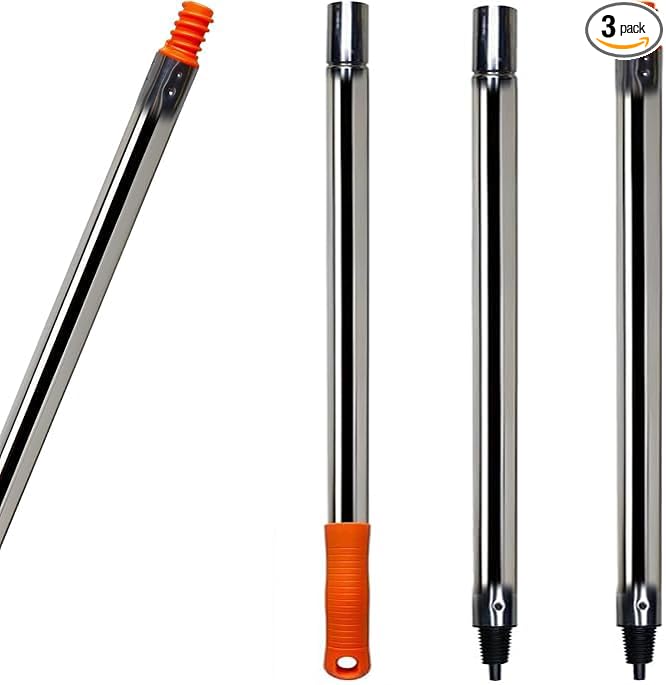 3 PCS Total 4 Ft Extension Pole, Paint Roller Stainless-Steel Threaded Splicing by SACKORANGE