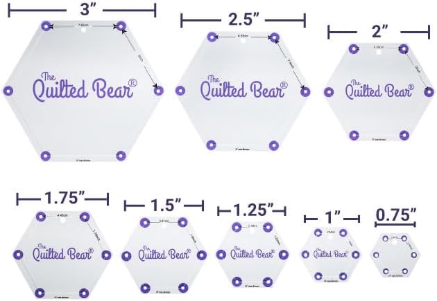 The Quilted Bear Hexagon Quilting Templates – 8 Clear Non-Slip Acrylic Quilt - Image 2