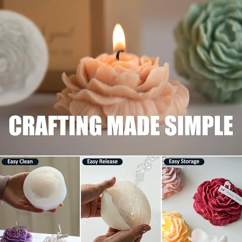 3 Pcs Peony Flower Silicone Candle Molds Set, 3D Peony and Rose Silicone Resin - Image 3