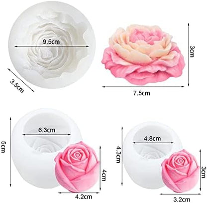3 Pcs Peony Flower Silicone Candle Molds Set, 3D Peony and Rose Silicone Resin - Image 2