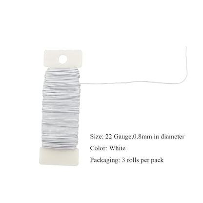 HAHIYO 22Gauge White 3Roll Total 115Yards Metal Floral Wire Flexible Paddle Wire - Image 2