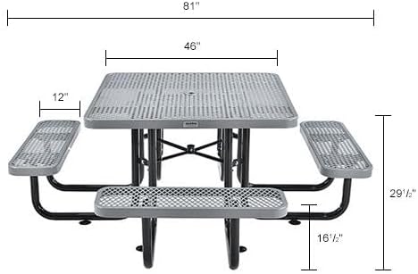 Global Industrial 46" Square Picnic Table, Expanded Metal, Attached Benches - Image 2