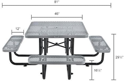 Global Industrial 46" Square Picnic Table, Expanded Metal, Attached Benches - Image 2