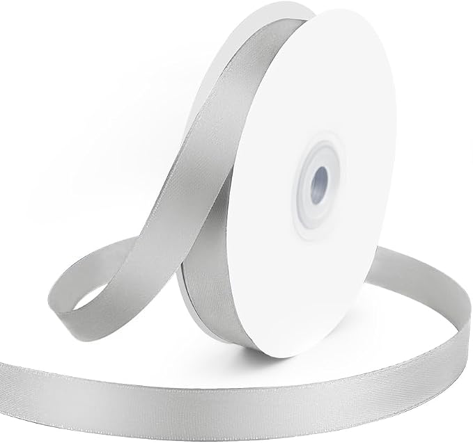 KMER LIFE 5/8" Wide x 50 Yards Silvery Single Faced Polyester Satin Ribbon by KMERLIFE