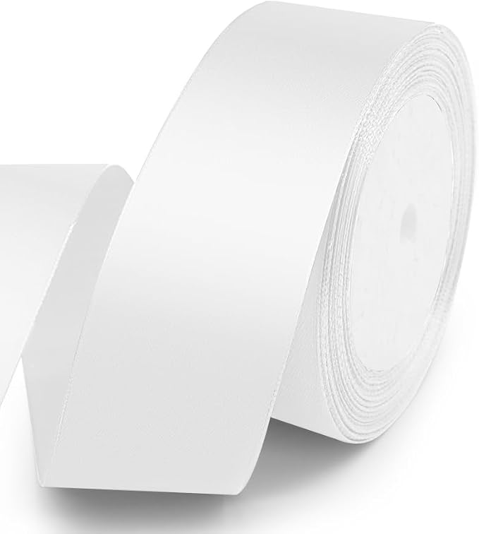 KMER LIFE 1-1/2 Inches x 25 Yards Solid White Satin Ribbon, Wedding Decor by KMERLIFE