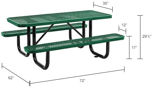 Global Industrial 6’L Rectangular Picnic Table, Expanded Metal, Attached Benches - Image 2
