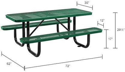 Global Industrial 6’L Rectangular Picnic Table, Expanded Metal, Attached Benches - Image 2