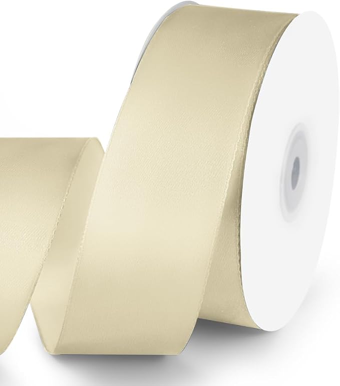 KMER LIFE 1-1/2" Wide x 50 Yards Ivory Single Faced Polyester Satin Ribbon by KMERLIFE