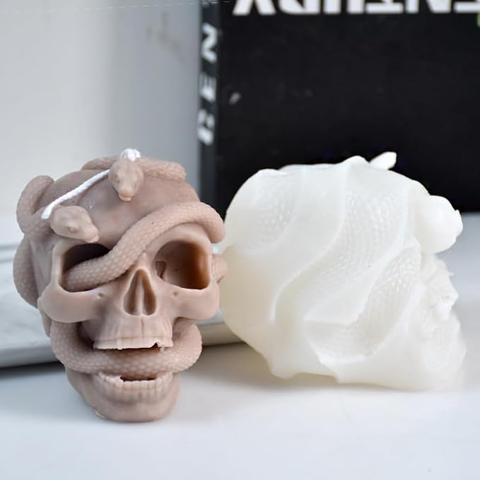 Halloween Snake Winding Skull Candle Silicone Mold, DIY 3.7 Inch Ghost Skull - Image 5