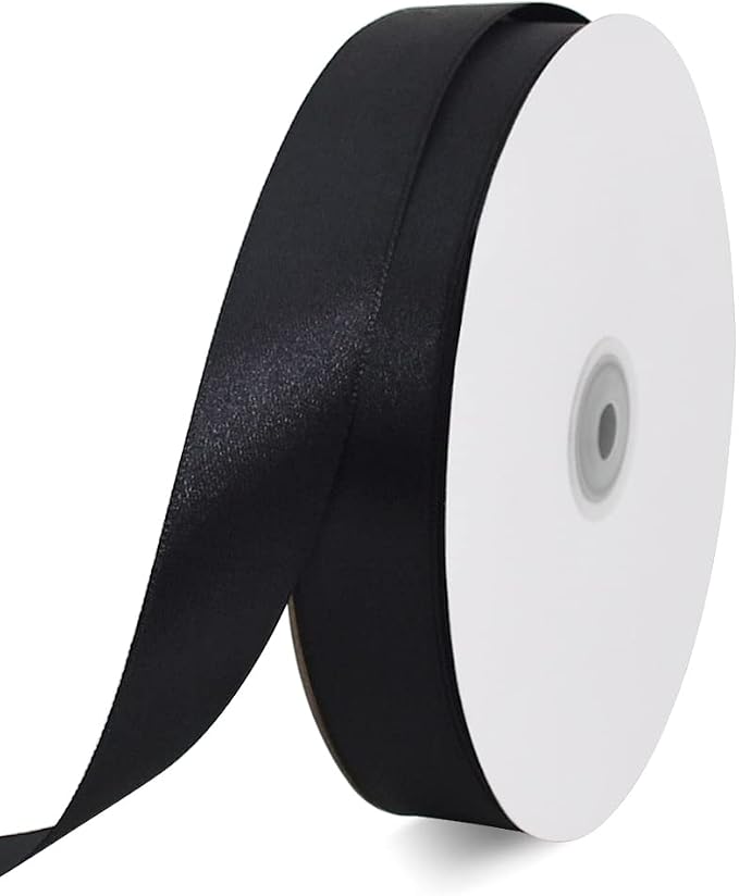 TONIFUL 1 Inch x 100yds Black Satin Ribbon, Thin Solid Color Satin Ribbon by TONIFUL