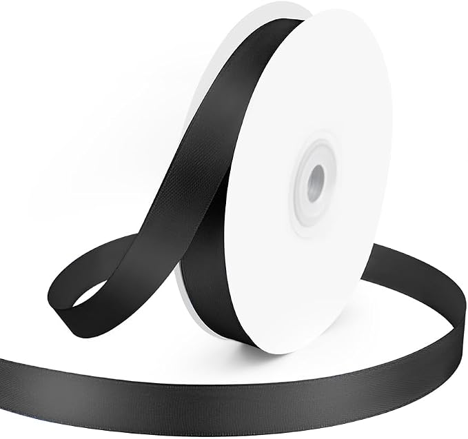 KMER LIFE 5/8" Wide x 50 Yards Black Single Faced Polyester Satin Ribbon by KMERLIFE