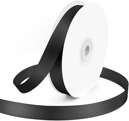 KMER LIFE 5/8" Wide x 50 Yards Black Single Faced Polyester Satin Ribbon by KMERLIFE