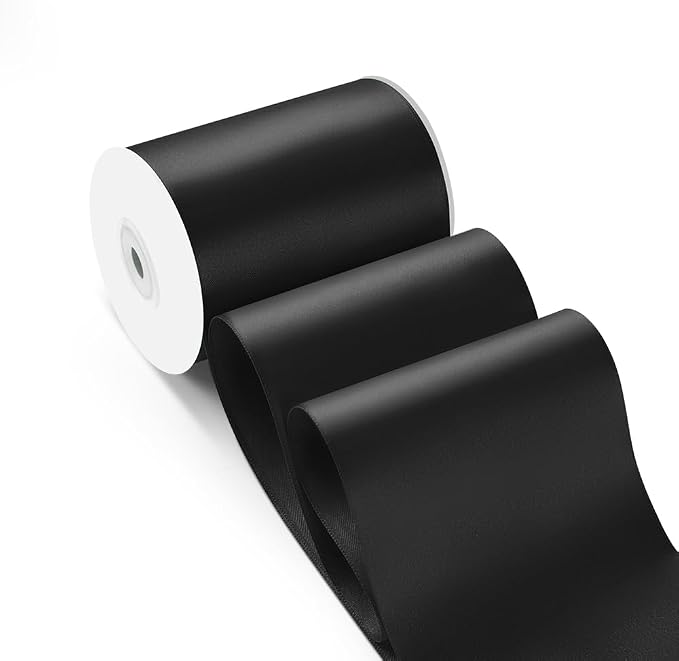 4 Inch 25 Yard Wide Satin Ribbon Black, Solid Fabric Large Ribbon Roll by HimBen