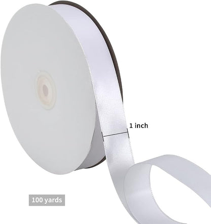 TONIFUL 1 Inch x 100yds White Satin Ribbon, Thin Solid Color Satin Ribbon - Image 2
