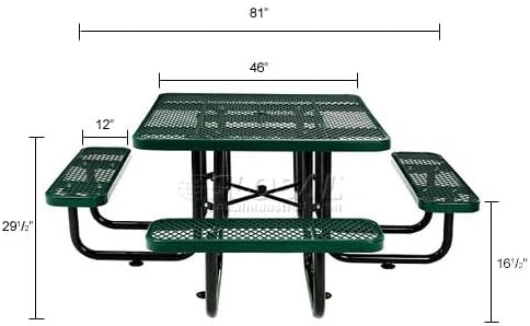 Global Industrial 46" Square Picnic Table, Expanded Metal, Attached Benches - Image 2