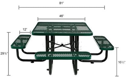 Global Industrial 46" Square Picnic Table, Expanded Metal, Attached Benches - Image 2