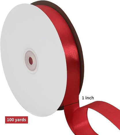 TONIFUL 1 Inch x 100yds Claret Red Satin Ribbon, Thin Solid Color Satin Ribbon - Image 2