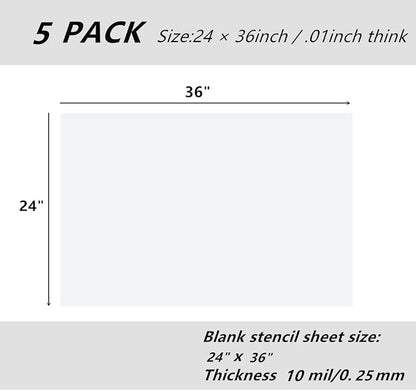 BANLTRE 5 Pack 24" x 36" 10mil/0.25mm Thick Clear Blank Stencil Sheet - Image 2