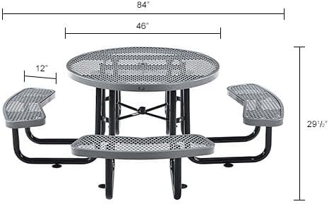 Global Industrial 46" Round Picnic Table, Expanded Metal, Attached Benches - Image 2