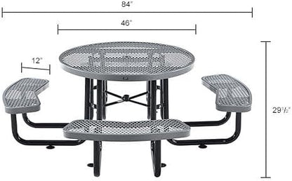 Global Industrial 46" Round Picnic Table, Expanded Metal, Attached Benches - Image 2
