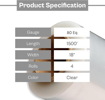 PSBM Stretch Wrap, 4 Pack, 17 Inch x 1476 Feet, 48 Gauge, Cast Hand Stretch - Image 3