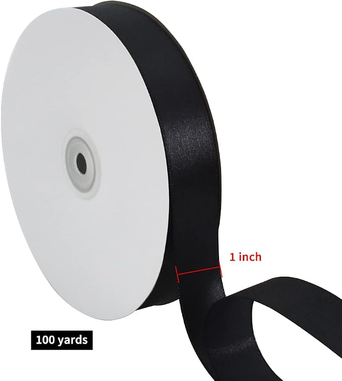 TONIFUL 1 Inch x 100yds Black Satin Ribbon, Thin Solid Color Satin Ribbon - Image 2
