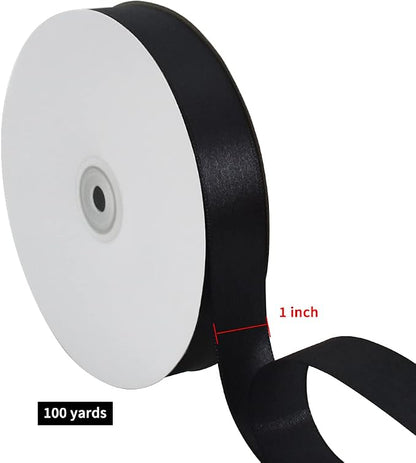 TONIFUL 1 Inch x 100yds Black Satin Ribbon, Thin Solid Color Satin Ribbon - Image 2