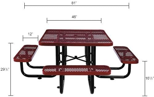 Global Industrial 46" Square Picnic Table, Expanded Metal, Attached Benches - Image 2