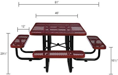 Global Industrial 46" Square Picnic Table, Expanded Metal, Attached Benches - Image 2