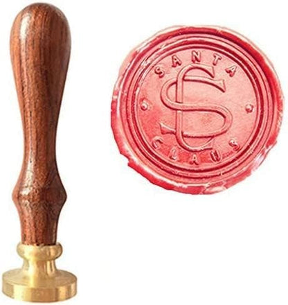 Vintage Santa Claus Monogram Sealing Wax Seal Stamp Wooden Handle Christmas Kit by MNYR